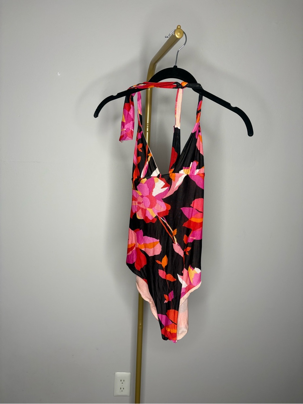 Missoni Black One-Piece Halter Swimsuit with Pink and Orange Floral Print